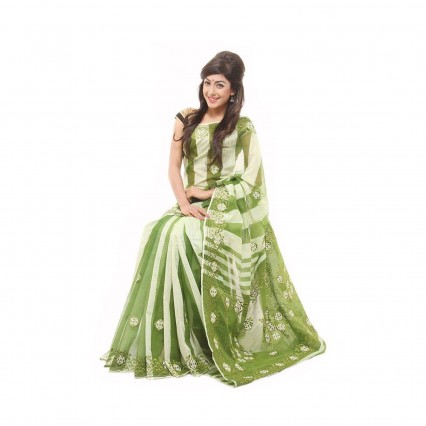 Ethnic Tangail Cotton handloom Sharee with gorgeous embroidery